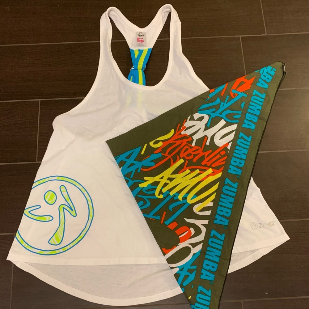 Zumba Small White Tank Top & Colorful Bandana